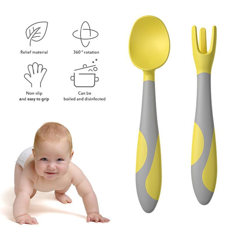 Unique Spoon For Baby Set Food Silicone Gel Spoon Baby Learn To Eat Training Bendable Soft Spoon Children Tableware