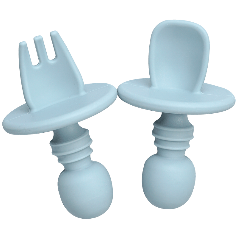 Big Baby Feeding Unique Spoon And Fork Set Soft Silicone Feeding Flatware Safe Training Spoon For Baby Girls And Boys