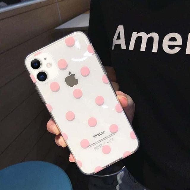 Transparent Phone Case For iPhone 13 12 11 14 Pro Little Dots Love Heart Clear Back Cover Vintage Women Girls Soft Anti-Scratch Protective Cases for iPhone