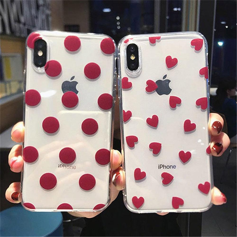 Transparent Phone Case For iPhone 13 12 11 14 Pro Little Dots Love Heart Clear Back Cover Vintage Women Girls Soft Anti-Scratch Protective Cases for iPhone