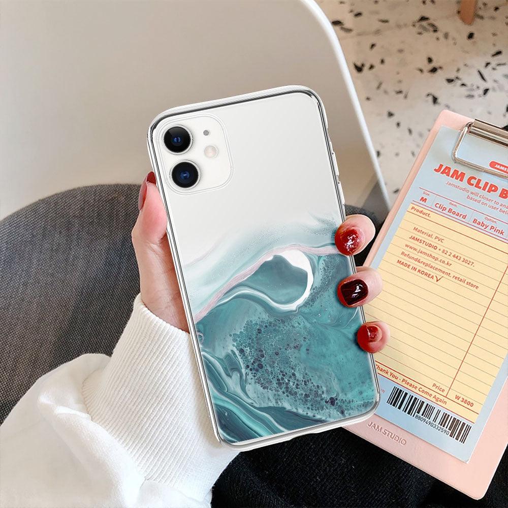 Luxury Marble Transparent Phone Case For iPhone 11 12 Pro XS Max X XR 7 8 Plus Soft Silicone Shockproof Cover Green Marble Design Gold Sparkly Glitter Protective Stylish Slim Thin Cute Case for Phone