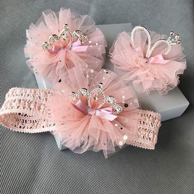 ILuxury Handmade Infant Child Hair Band Three-dimensional Alloy Rhinestone Crown Headdress Elastic Headband Turban For Baby Girls