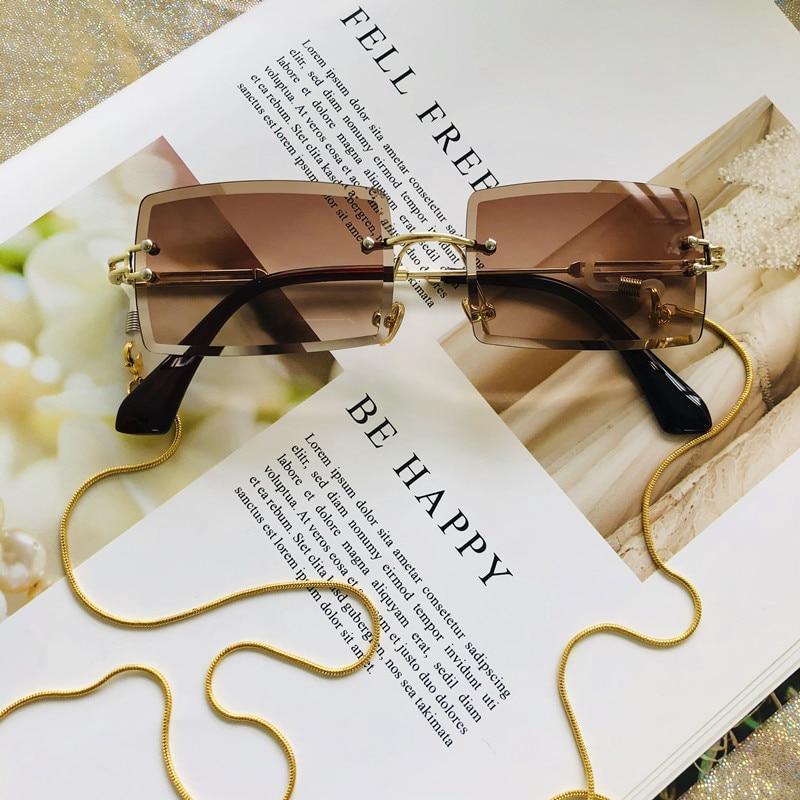 Fashion Rimless Women Trendy Small Rectangle Sunglasses With High Quality metal frame And UV400 Protection