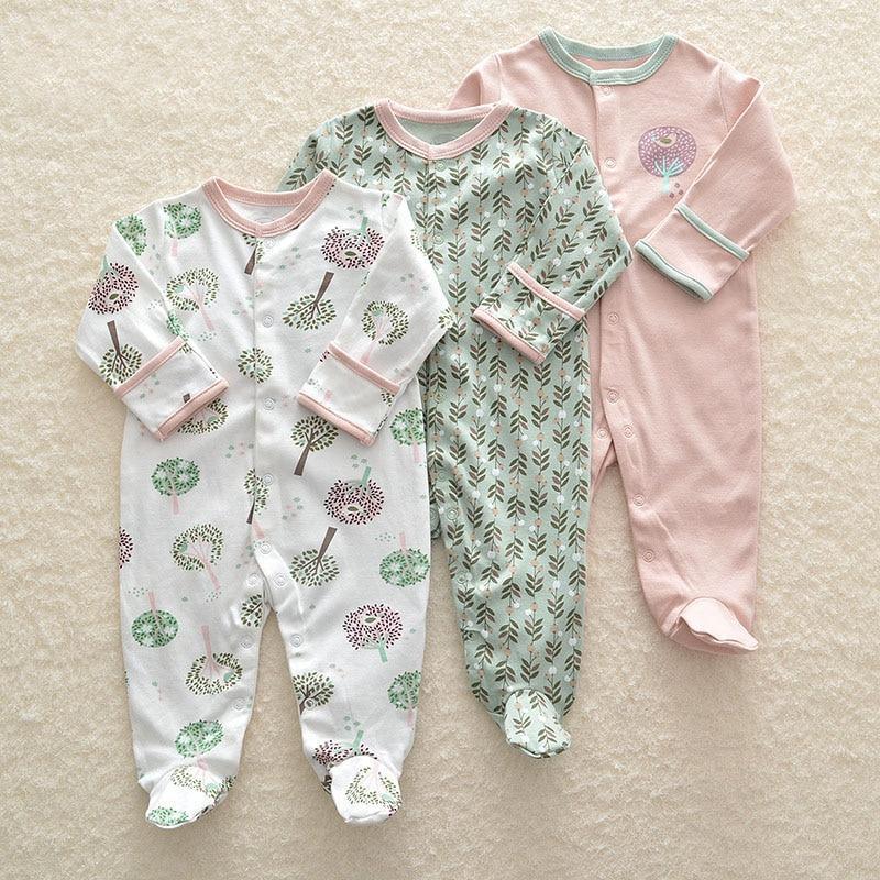 3Pcs Baby unisex Rompers Long Sleeve Sleep suit Cartoon Jumpsuit Baby Pajamas Stes For Kids Between 0-12Months