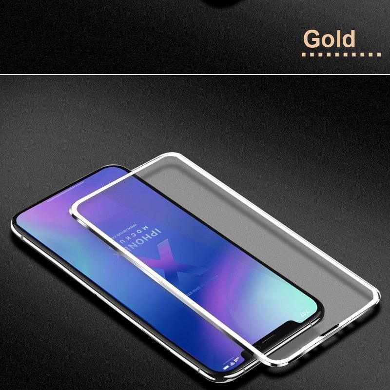 10D Curved Edge Aluminum Alloy Tempered Glass for iPhone X XS MAX 11 12 Pro Max mini 6 6S 7 8 Plus Full Cover Screen Protector Titanium Alloy Metal Edge Full Coverage Front Tempered Glass Screen Protector for iPhone