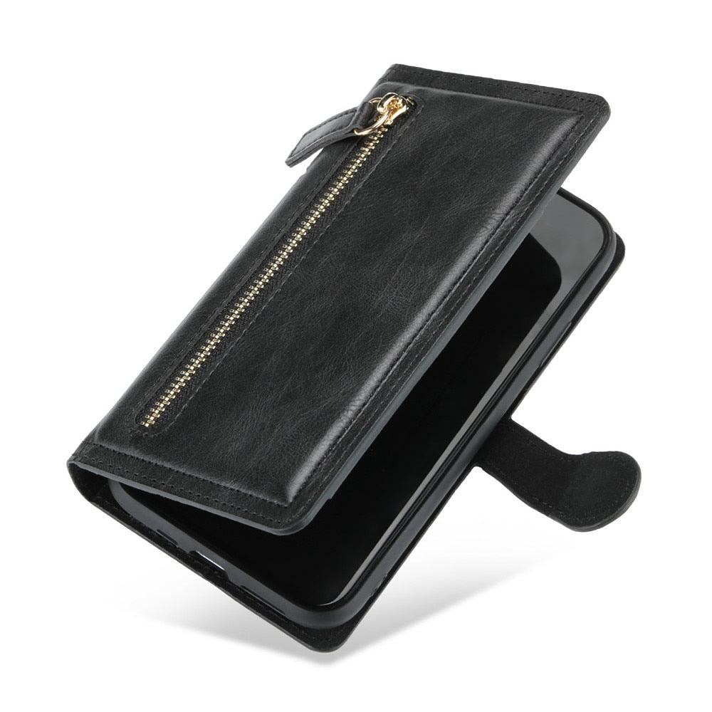 Luxury Leather Flip Wallet Case For iPhone 14 13 12 11 Pro MAX X XS XR Card Holder Stand Cover Retro Brown Card Holder Slots Pocket Case PU Leather Magnetic Closure Kickstand Shockproof Flip Case