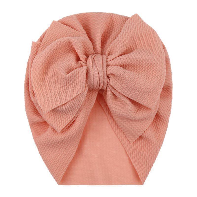 Handamde Elegant Baby Hats for Girls Big Bow Turban Hat Newborn Baby Beanie Cap Solid Color Style