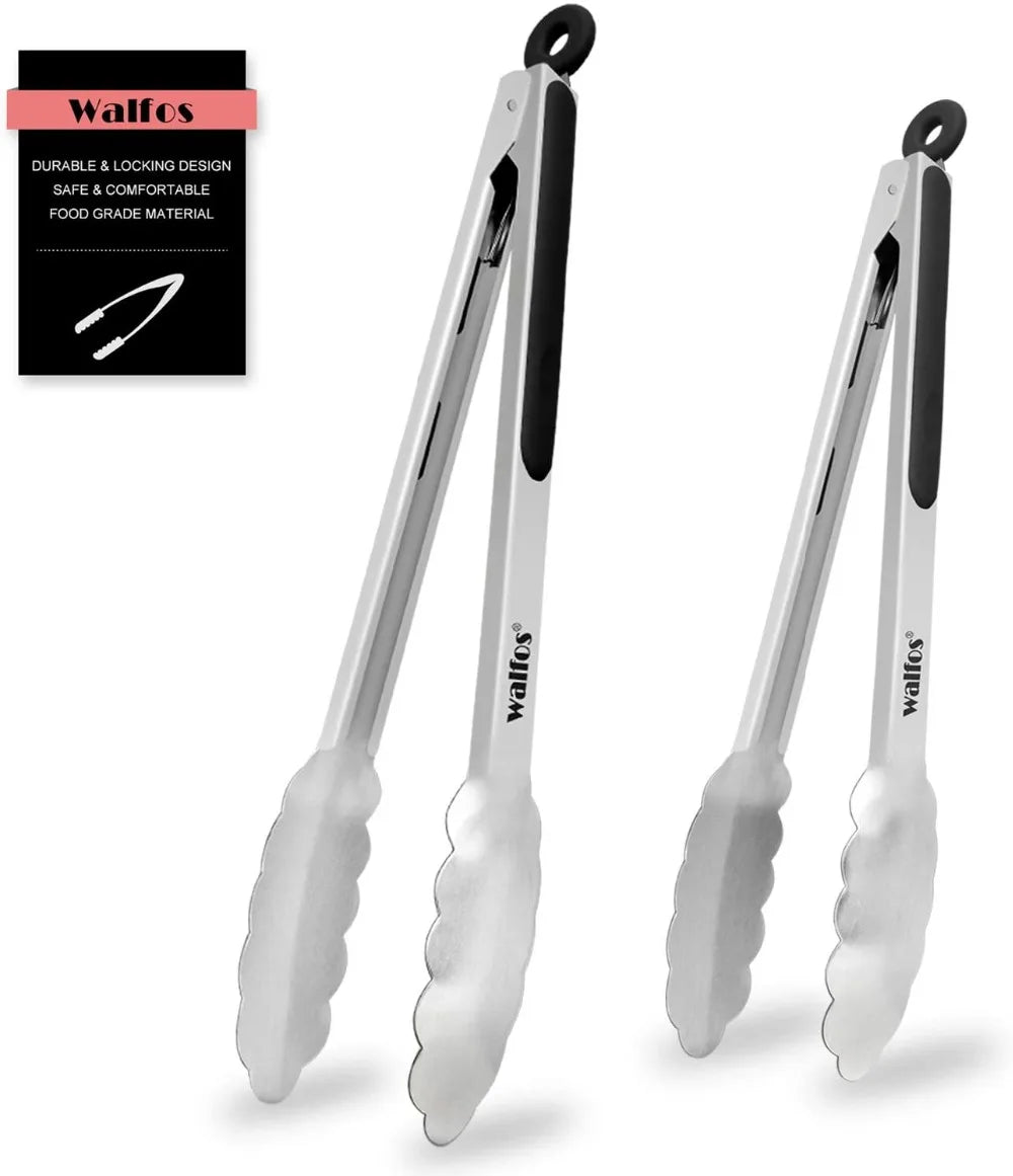 WALFOS Stainless Steel BBQ Tongs Non-Stick Kitchen Tools