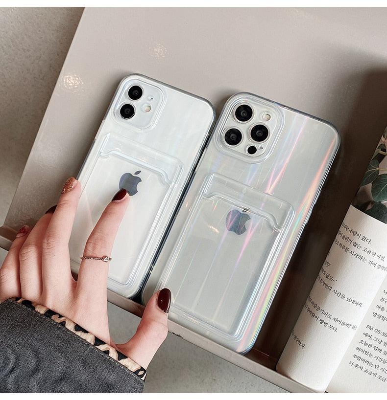 Gradient Rainbow Charming Case For iPhone 13 11 12 Pro Max XS XR 7 8 Plus Transparent Cover with Wallet Card Holder Case Soft Cover for iPhone