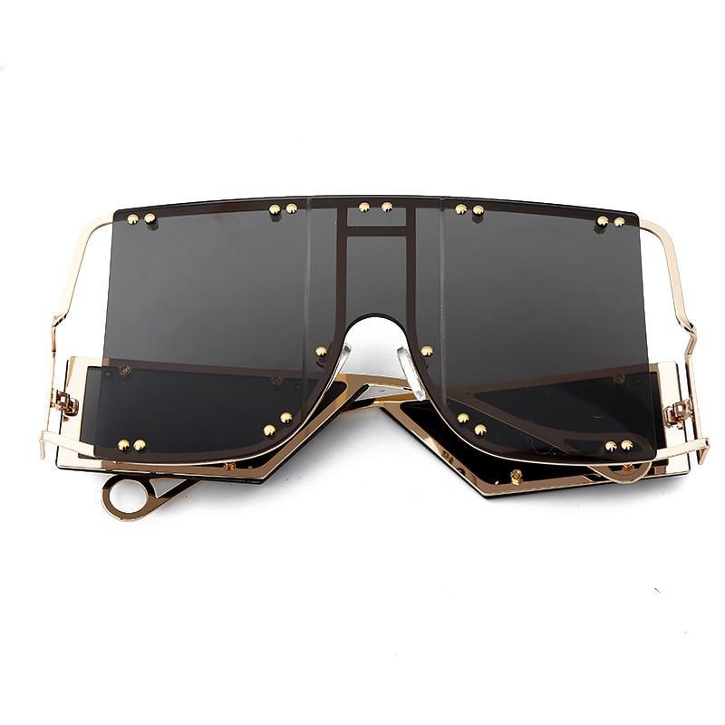 Luxury Modern NEW Fashion Square Oversized and Big Frame Woman and Ladies SunglasseBrand Metal Rivet Trend Unique Female Eyewear Wth UV 400 Protection
