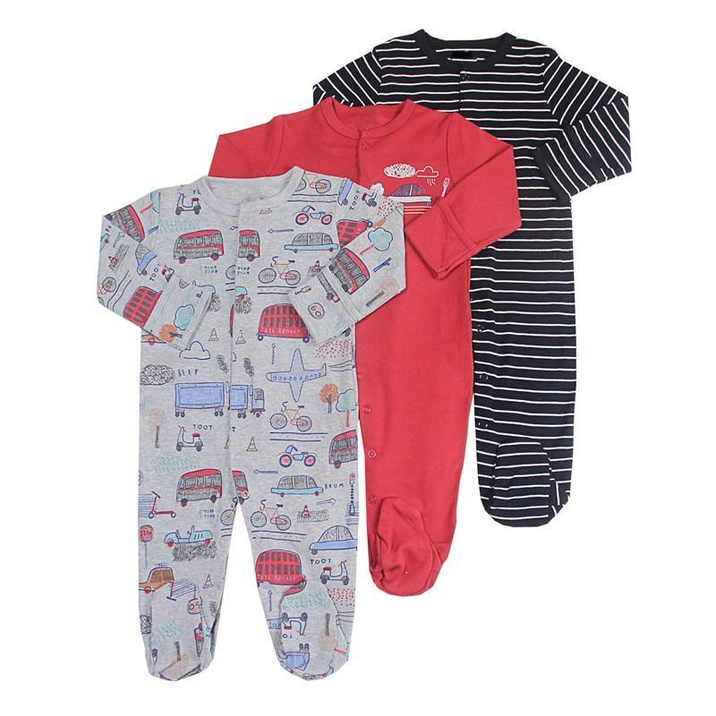 3Pcs Baby unisex Rompers Long Sleeve Sleep suit Cartoon Jumpsuit Baby Pajamas Stes For Kids Between 0-12Months