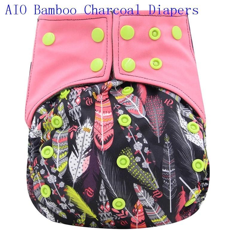 Newborn Cloth Diaper Sewed in Charcoal Bamboo Insert and Suede Pocket Diapers Waterproof Baby Nappies Design for Baby