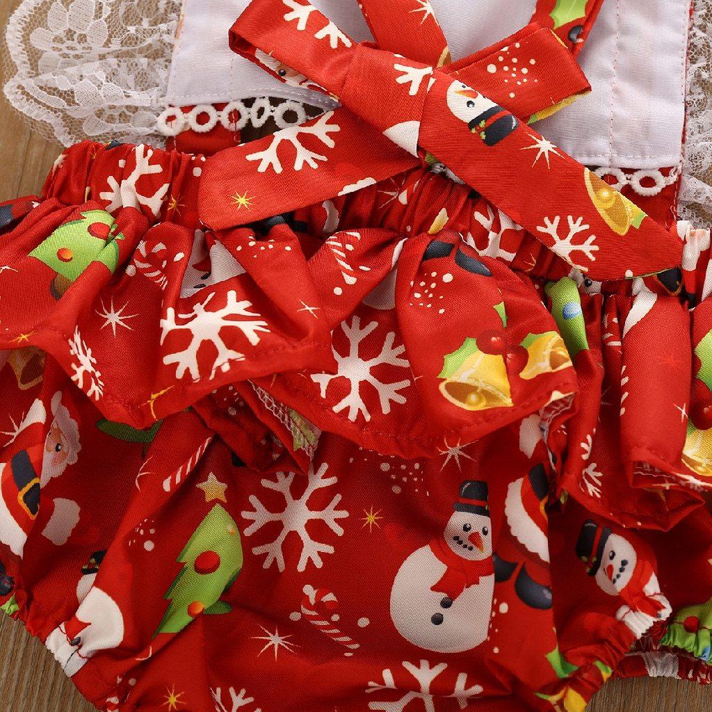 New Christmas Princess Set Newborn Baby Girls Suspender Dress Romper Bodysuit And Hairband Set