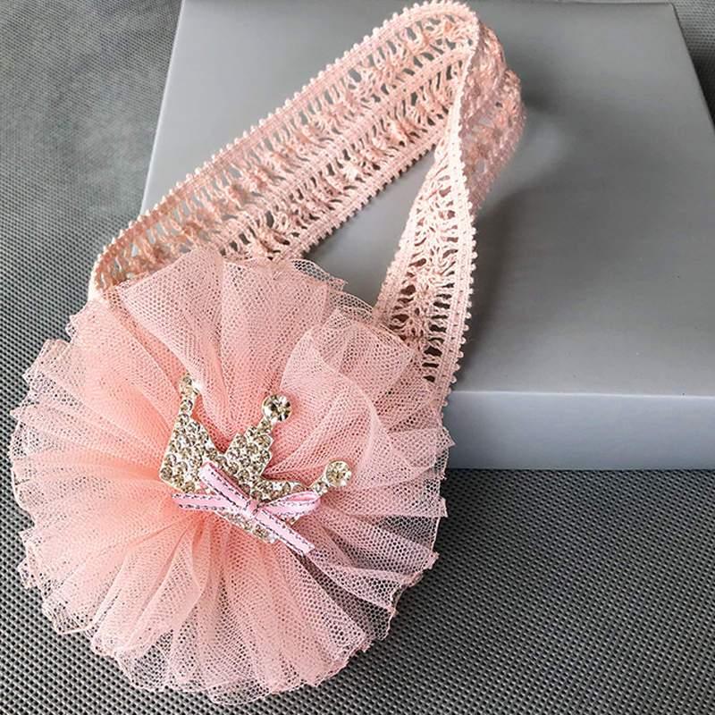 ILuxury Handmade Infant Child Hair Band Three-dimensional Alloy Rhinestone Crown Headdress Elastic Headband Turban For Baby Girls