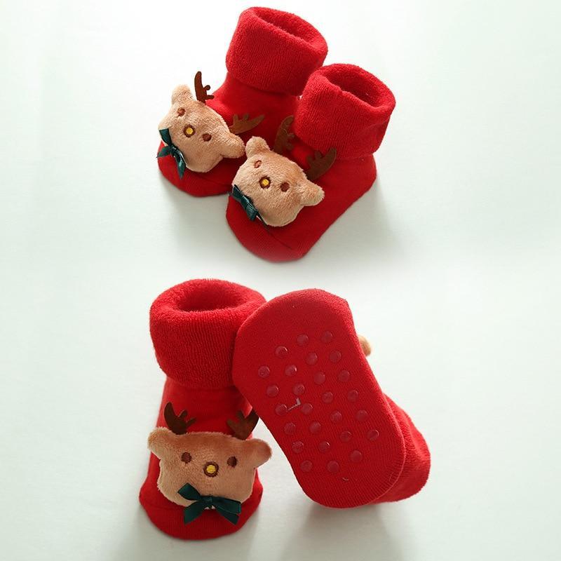 Luxury Modern Christmass Children's Socks With Doll Baby Keep Warm Elk Non-Slip Socks Newborn For Infant Toddler Kids