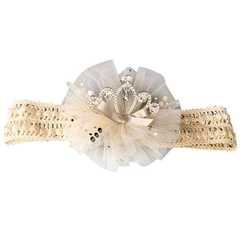 ILuxury Handmade Infant Child Hair Band Three-dimensional Alloy Rhinestone Crown Headdress Elastic Headband Turban For Baby Girls