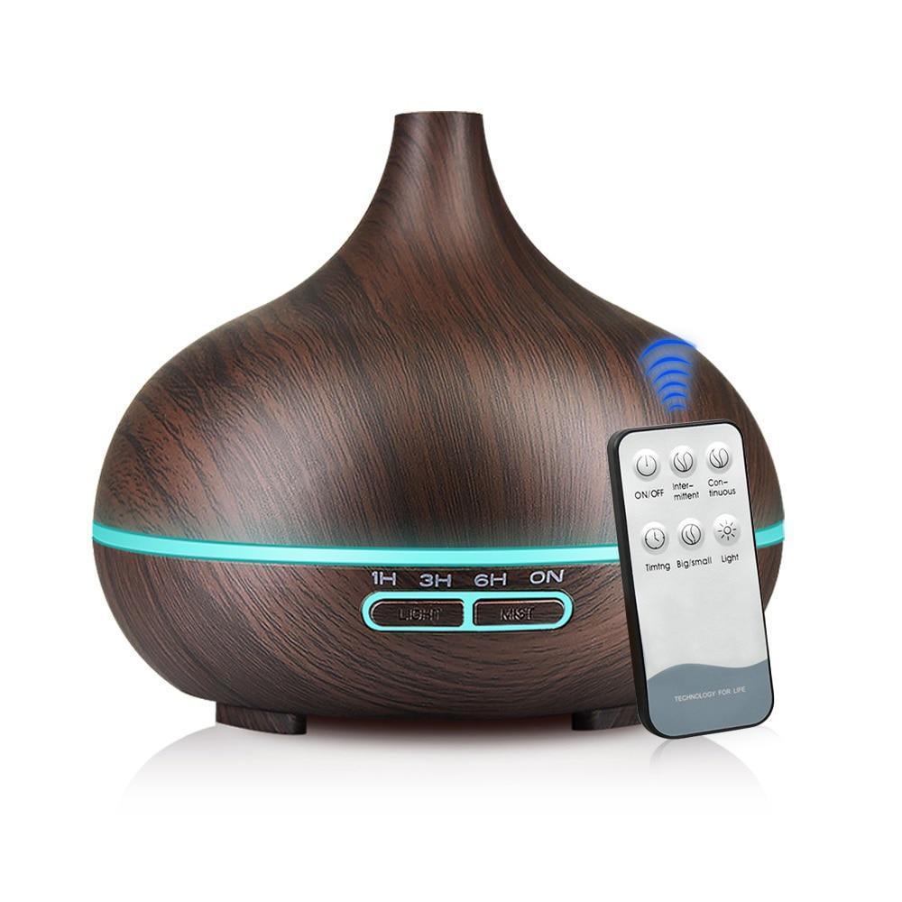 550ml Aroma Air Humidifier Essential Oil Diffuser Aromatherapy Electric Ultrasonic cool Mist Maker for Office Home Bedroom Living Room Study Yoga Spa - Wood Grain, 7 Colors LED Light