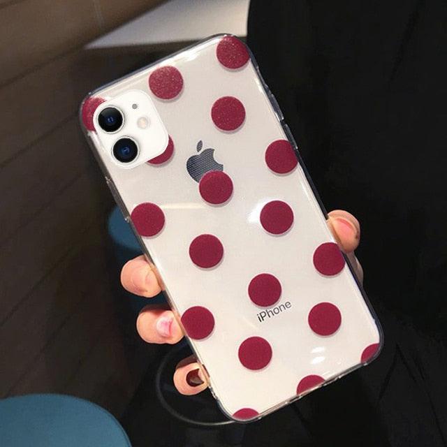 Transparent Phone Case For iPhone 13 12 11 14 Pro Little Dots Love Heart Clear Back Cover Vintage Women Girls Soft Anti-Scratch Protective Cases for iPhone