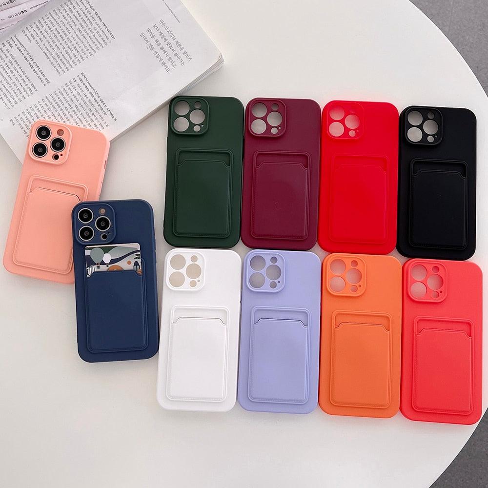 Soft Silicone Card Phone Case for IPhone 13 12 Pro Max Shockproof Protector Cover for IPhone 14 Plus Cases Heavy Duty Solid Slim Lightweight Anti-Shock Cover for iPhone