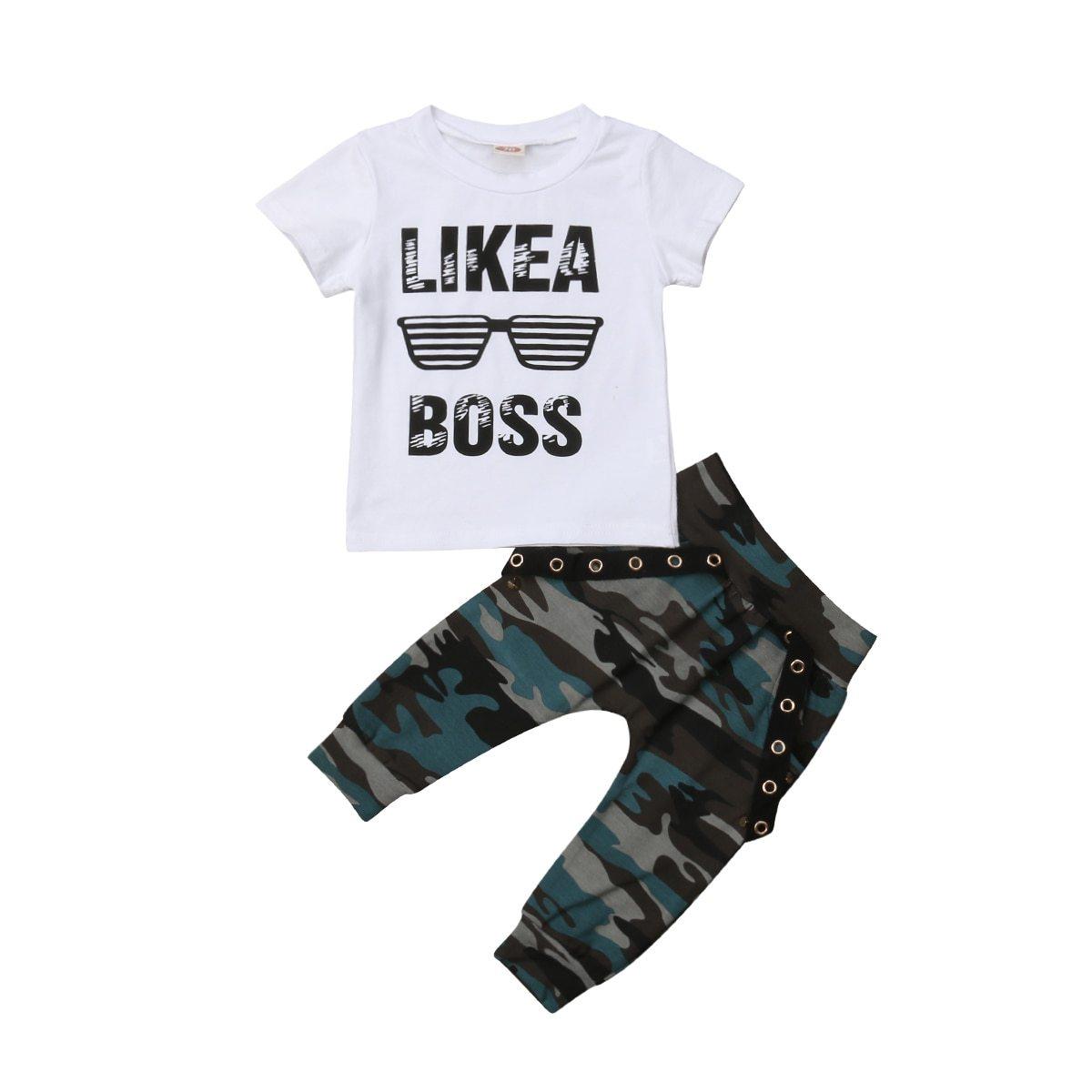 Baby Hip Hop Short Sleeve Summer Toddler Infant Like A Boss Letter Tops T-shirt and Pants Outfits 2Pcs Ste For Boys