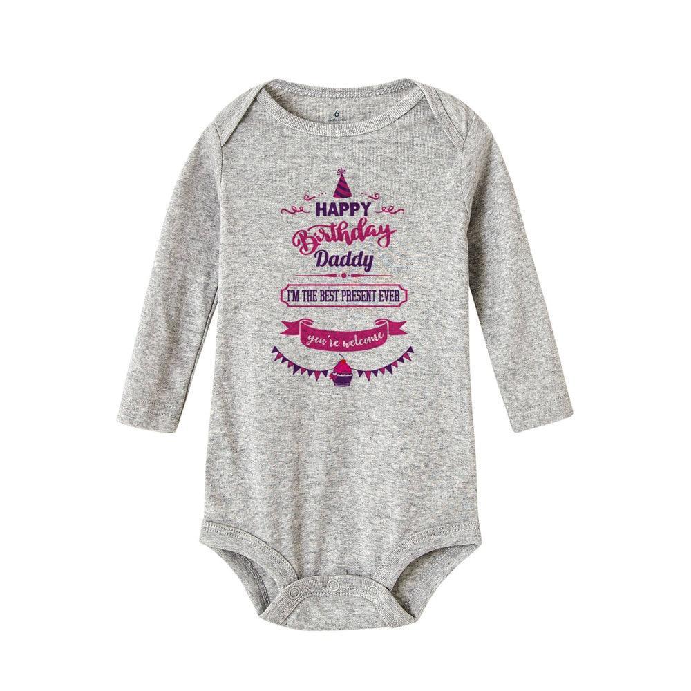 Happy Birthday Daddy Newborn Kids Baby Boys Girls Infant Long Sleeve Jumpsuit ROmper In Modern Designs With Party Print