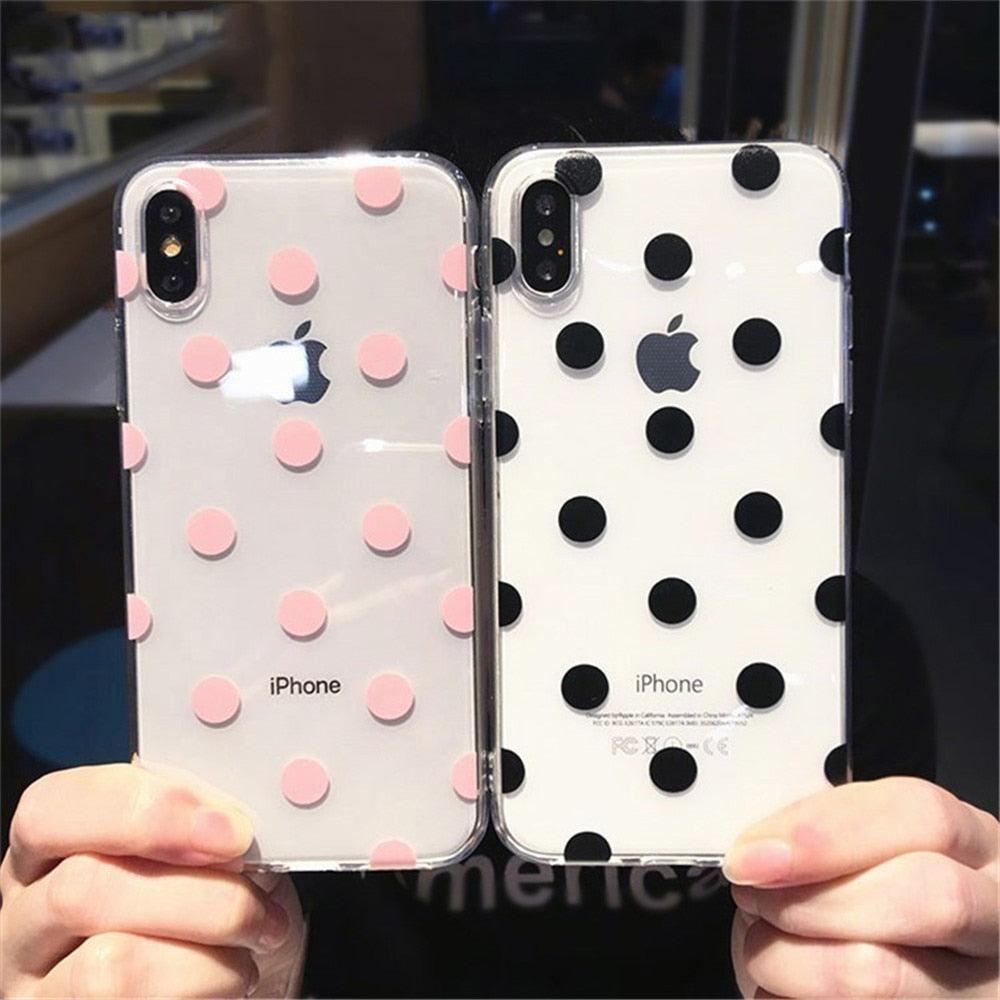 Transparent Phone Case For iPhone 13 12 11 14 Pro Little Dots Love Heart Clear Back Cover Vintage Women Girls Soft Anti-Scratch Protective Cases for iPhone