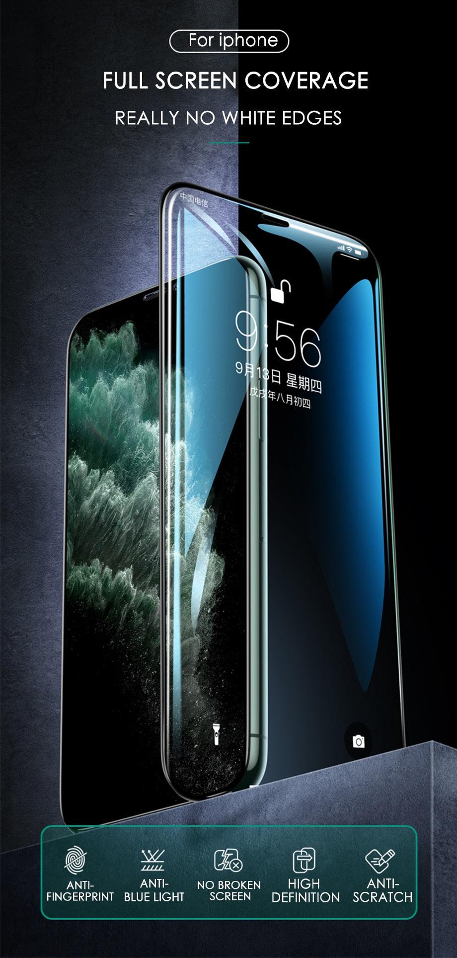 3pcs Full Cover Protective Glass On For Iphone 11 12 13 14 Pro Max Screen Protector For Iphone X Xr Xs Max 7 8 6s Plus Se Glass Full Screen Protector Edge To Edge Full Screen Coverage