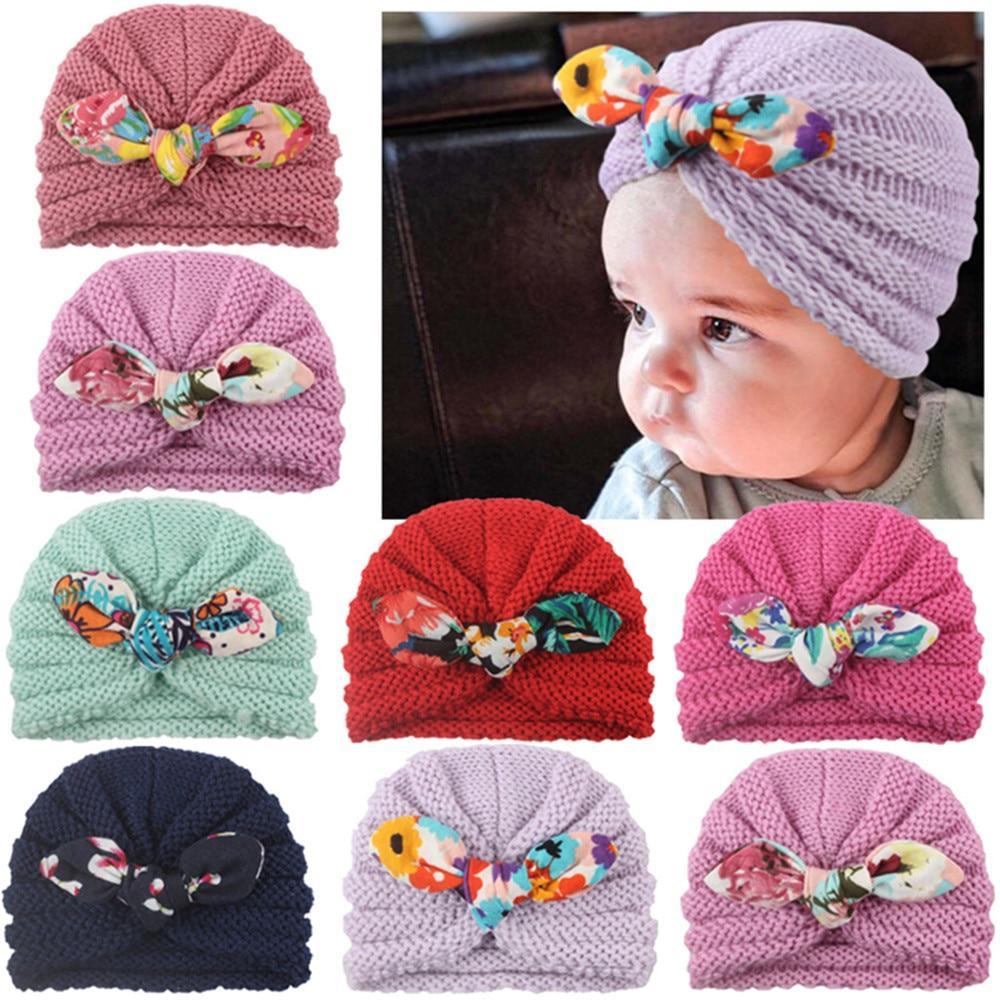 New Handmade Cotton Girl Hat Autumn Winter Baby Boy Girl Hat Colorful Bow Elastic Cute Baby Turban In Elegant Design