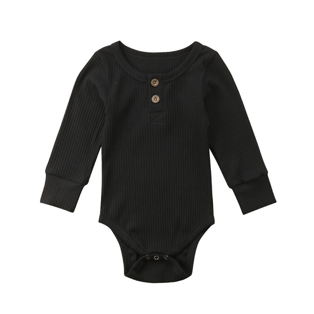 Newborn Infant Baby Girl Boy Ribbed Bodysuit Ruffle Long Sleeve One-Pieces Solid Jumpsuit Outfits For Girls