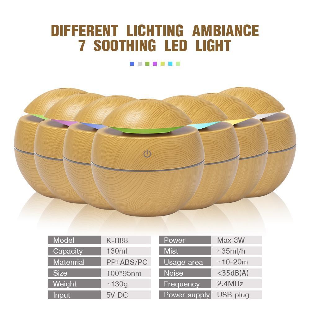 Mini USB Aroma Essential Oil Diffuser Ultrasonic Air Humidifier Mist Maker Aroma 7 Color LED Light Home Office