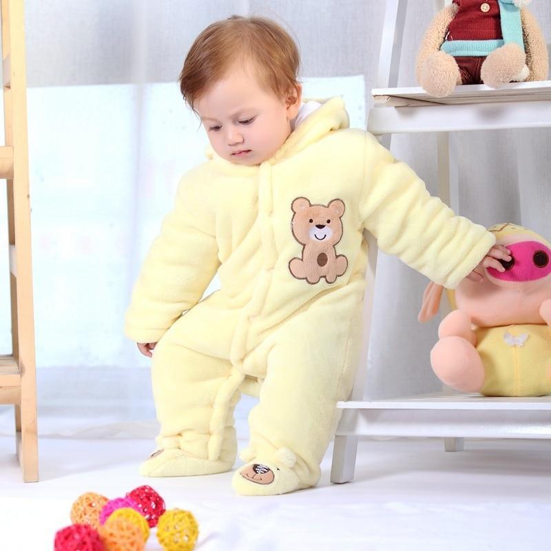 Modern Winter Baby Bear Animal Costume Hooded Romper Warm Flannel Plush Jumpsuit For Girls and Boys