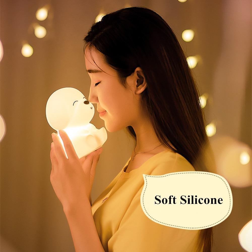 Dog LED Night Light Touch Sensor Remote Control Colors USB Rechargeable Silicone Puppy Lamp For Children Kids Baby Perfect Gift