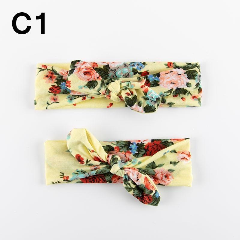 Modern Mother & Baby Headbands Kids Girl Bow With Rabbit ear Print Floral Hair Bands Parent-Child Hair Accessories