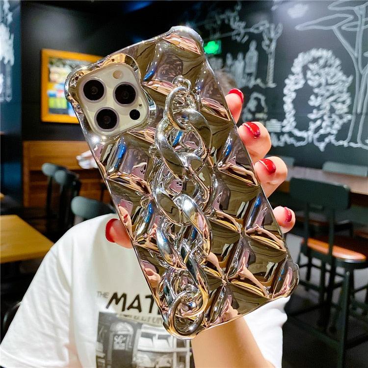 Luxury Gold Plating Electroplated Bracelet Cute Compatible with iPhone Diamond Case Luxury Sparkle Glitter Rhinestone Phone Case For iPhone 14 13 Promax 11 12 Pro Max Mini Xs Max XR 8 7 Plus Mirror Cover