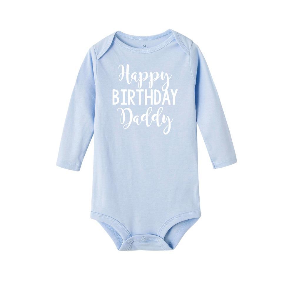Happy Birthday Daddy Newborn Kids Baby Boys Girls Infant Long Sleeve Jumpsuit ROmper In Modern Designs With Party Print