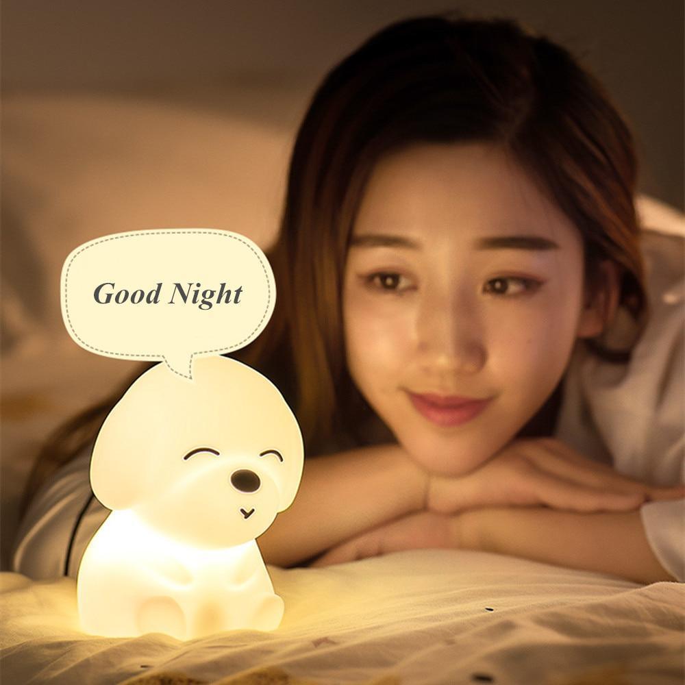 Dog LED Night Light Touch Sensor Remote Control Colors USB Rechargeable Silicone Puppy Lamp For Children Kids Baby Perfect Gift