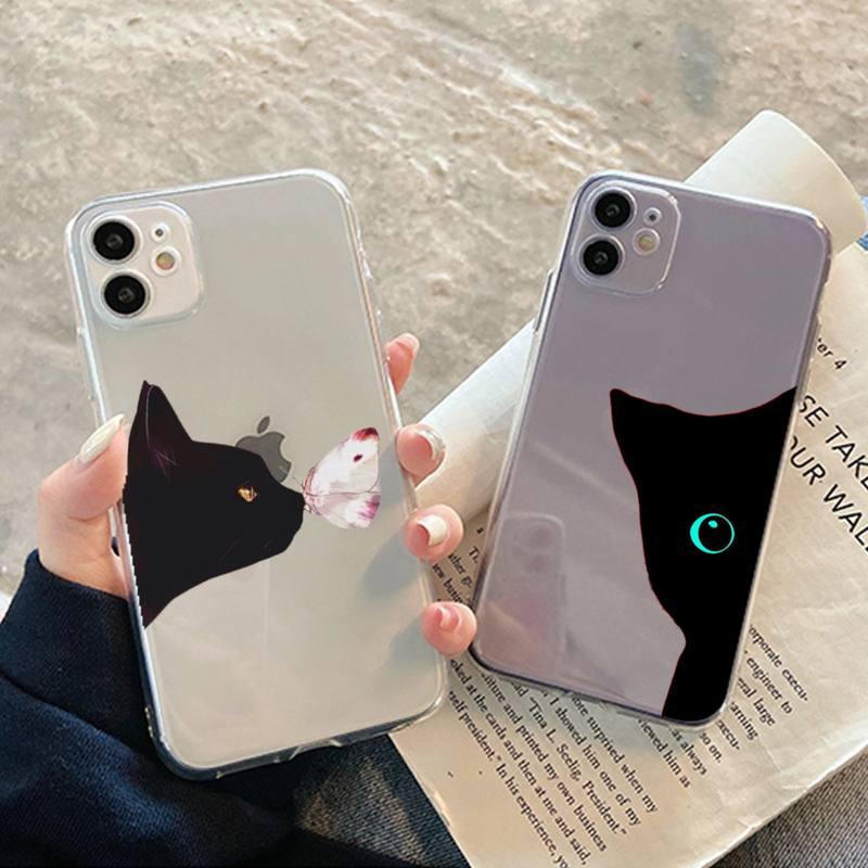Cute black cat Phone Case for iphone 13 11 12 pro XS MAX 8 7 6 6S Plus X 5S SE 2020 XR case Cute Cat Slim Fit Glossy Stylish Cover Soft Shockproof Phone Case