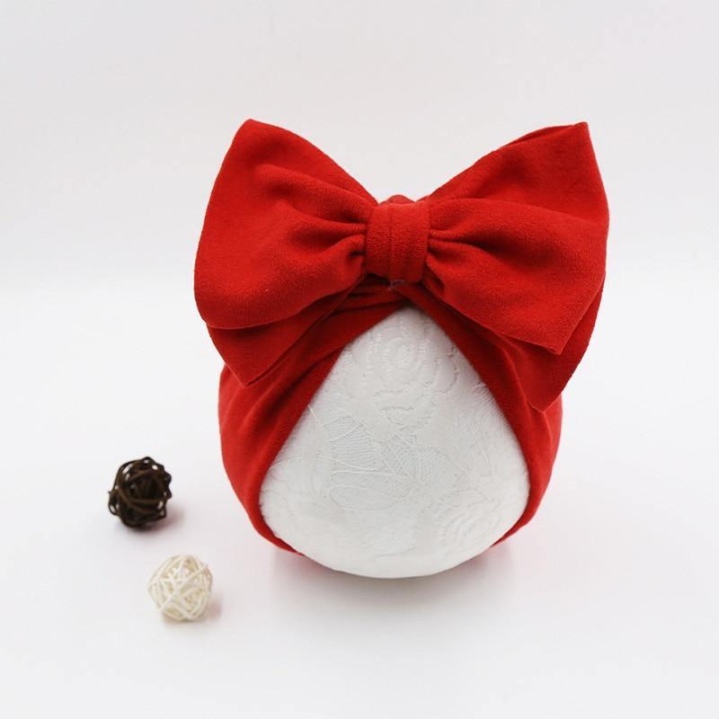 Handamde Elegant Baby Hats for Girls Big Bow Turban Hat Newborn Baby Beanie Cap Solid Color Style