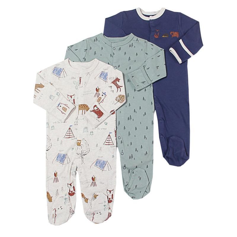 3Pcs Baby unisex Rompers Long Sleeve Sleep suit Cartoon Jumpsuit Baby Pajamas Stes For Kids Between 0-12Months