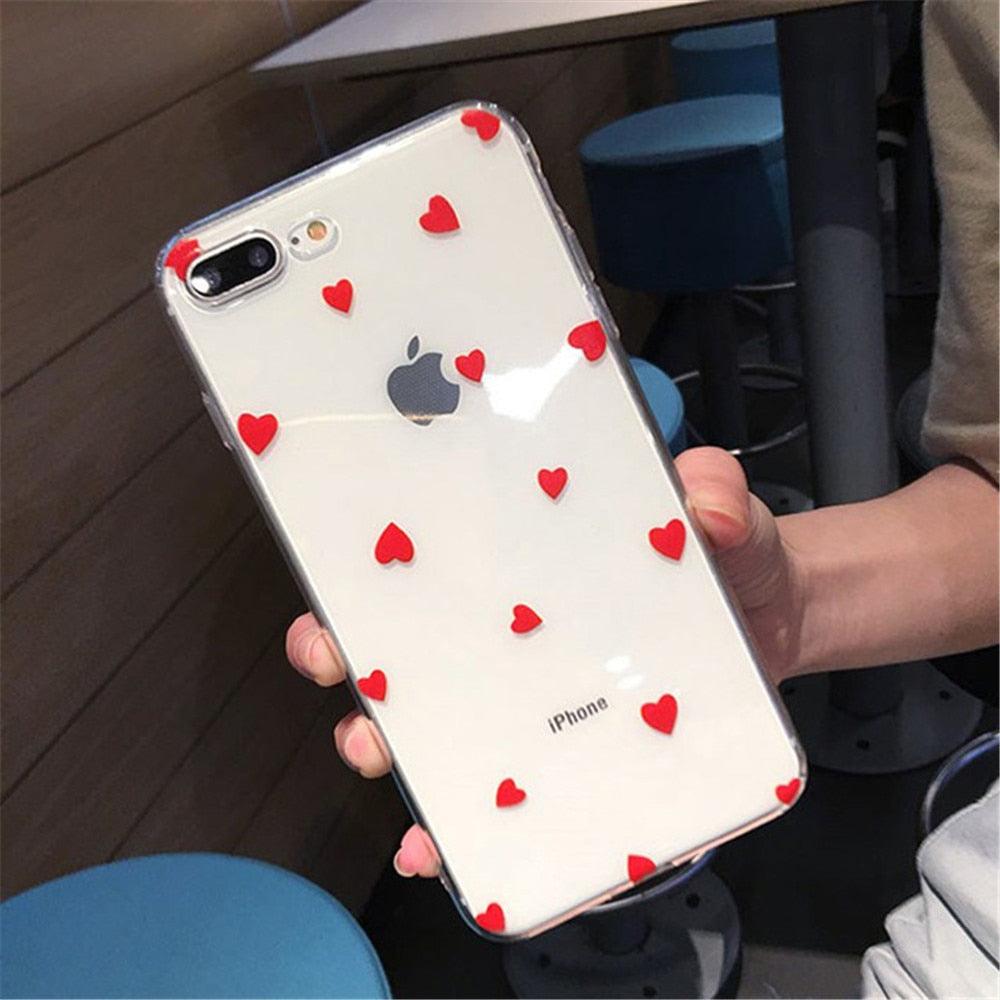 Transparent Phone Case For iPhone 13 12 11 14 Pro Little Dots Love Heart Clear Back Cover Vintage Women Girls Soft Anti-Scratch Protective Cases for iPhone