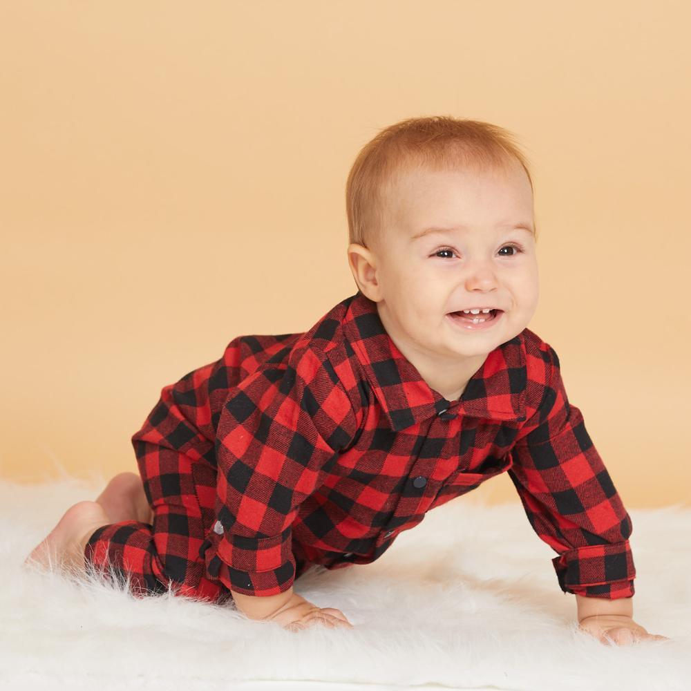 Spring Autumn Newborn Cotton Casual classic Plaid Collar Jumpsuit for Baby Boys / Girls In Elegant Retro Modern Style