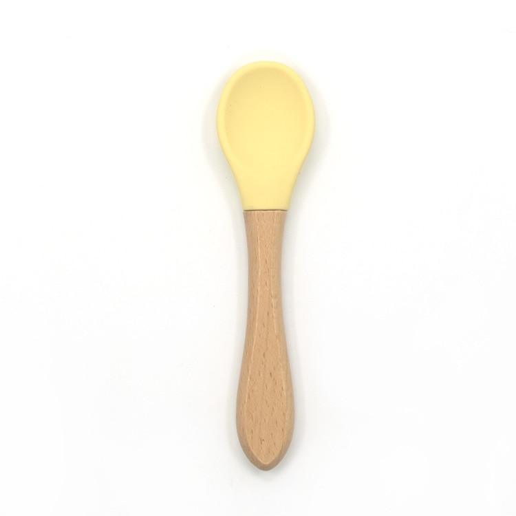 2PCS Bamboo Training Spoons Organic Soft Baby Feeding Silicone Tip Spoon Scoop Easy Grip Handle Toddlers Infant Gifts For Parents And Baby Boys Or Girls