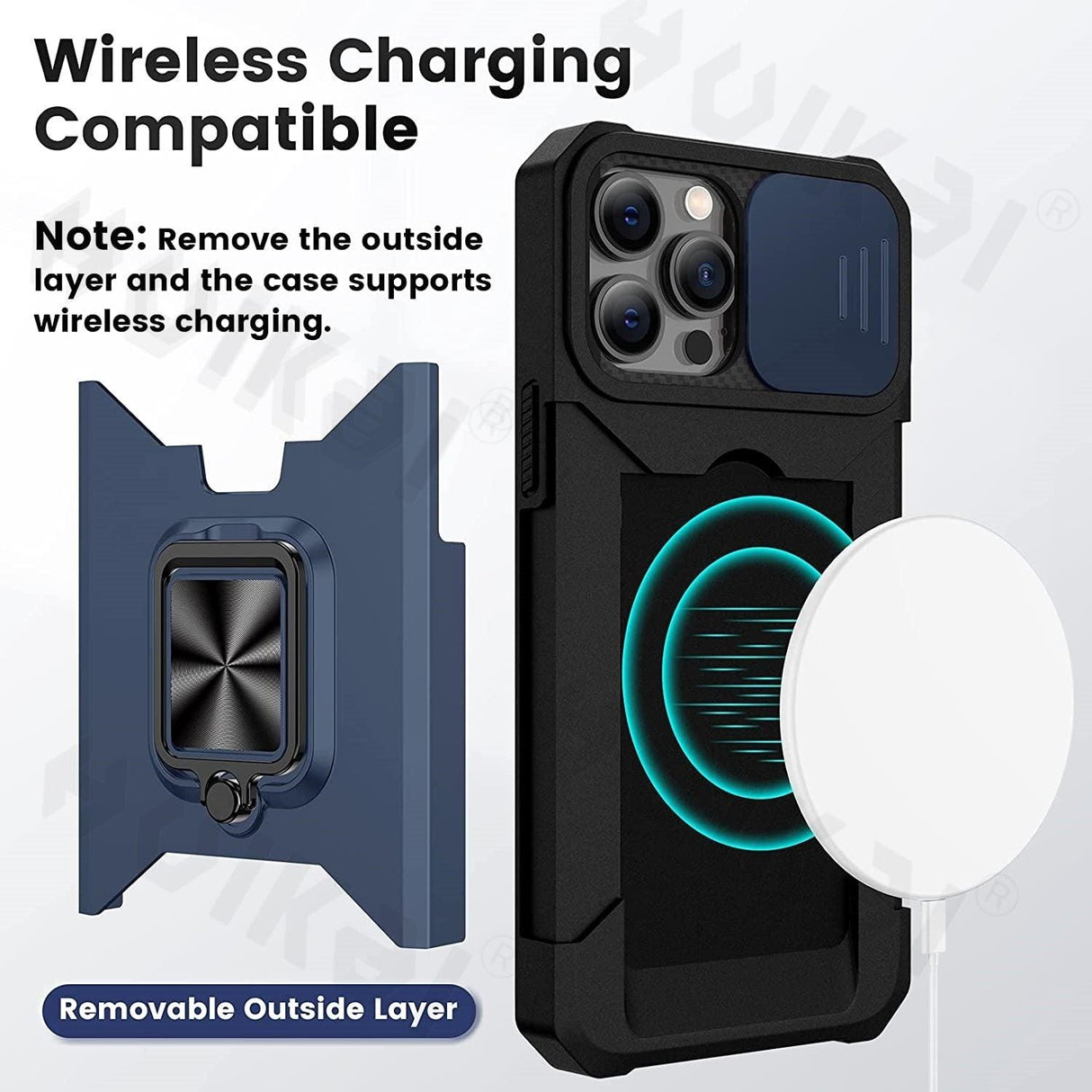 Slide Camera Cover Kickstand Card Wallet Case for iPhone11 X XS 8 Shockproof Protective Phone Case Wallet Case for iPhone With Sliding Camera Case With Kickstand Magnetic Adjustable Ring Holder