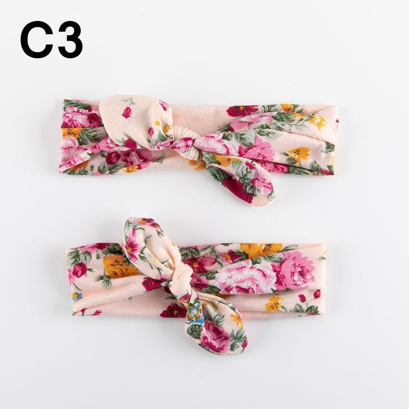 Modern Mother & Baby Headbands Kids Girl Bow With Rabbit ear Print Floral Hair Bands Parent-Child Hair Accessories