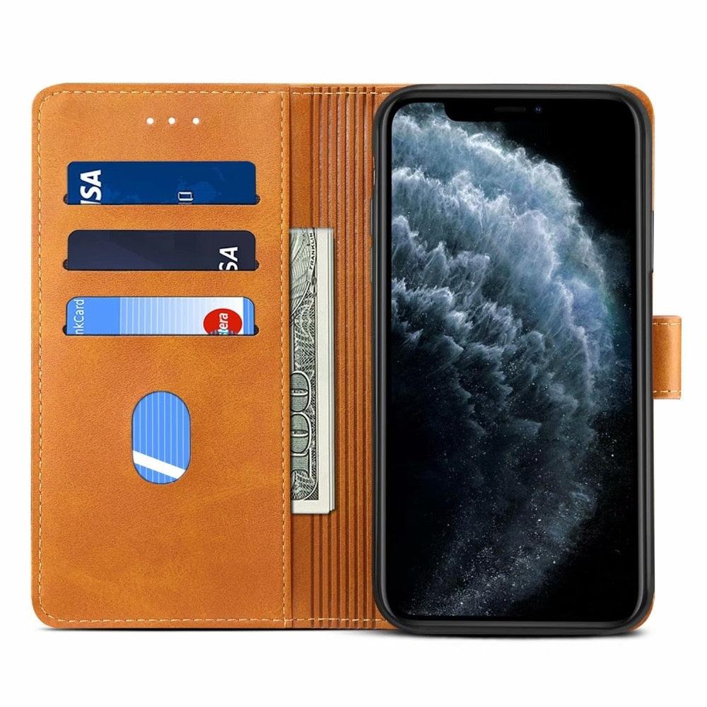Luxury Red Leather Magnetic Flip Case For Iphone 14 12 13 11 11 Pro Max Xr Xs Max X Wallet Cover For iphone Leather Wallet Case Card Slots Kickstand Magnetic Buckle Flip Phone Cover