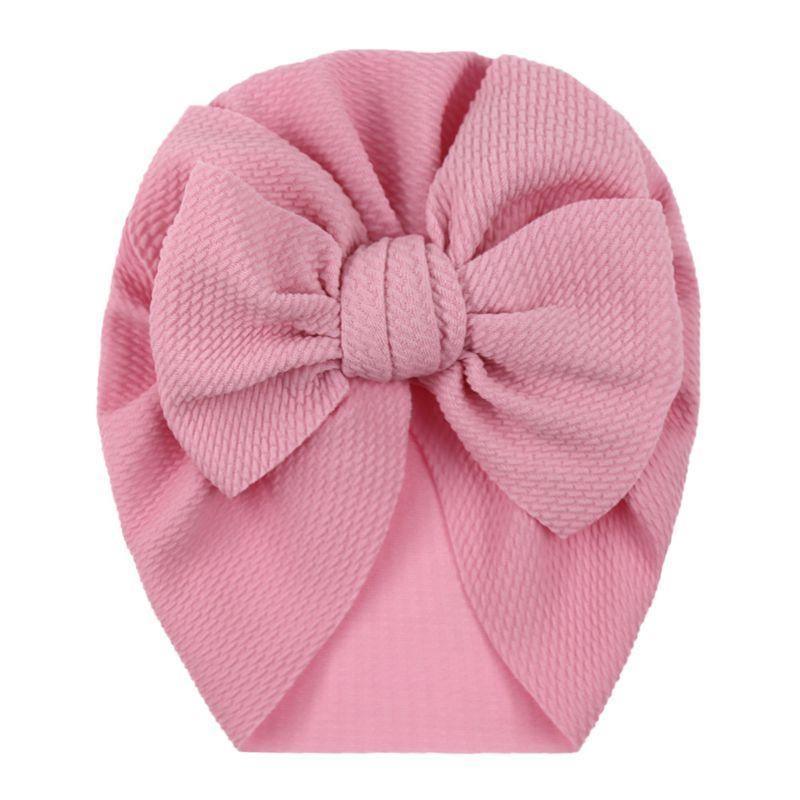 Handamde Elegant Baby Hats for Girls Big Bow Turban Hat Newborn Baby Beanie Cap Solid Color Style