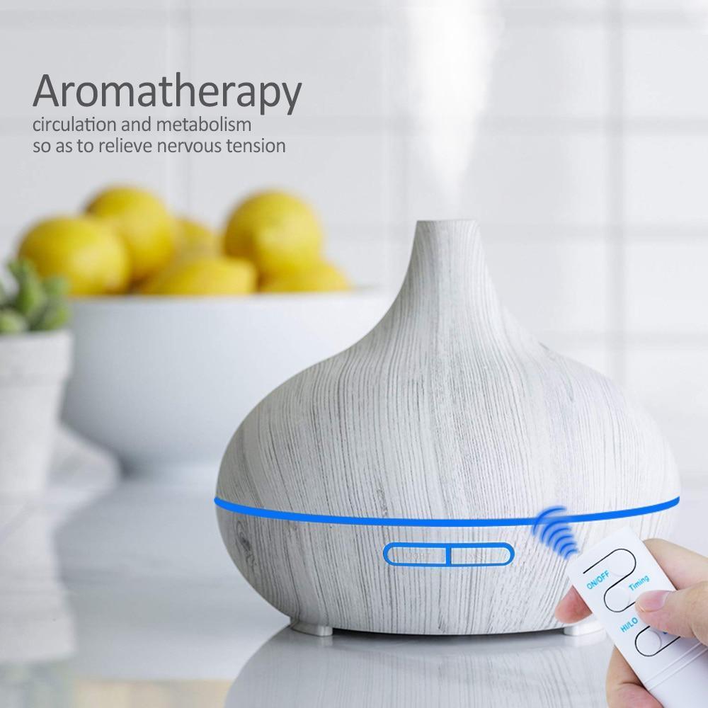 550ml Aroma Air Humidifier Essential Oil Diffuser Aromatherapy Electric Ultrasonic cool Mist Maker for Office Home Bedroom Living Room Study Yoga Spa - Wood Grain, 7 Colors LED Light