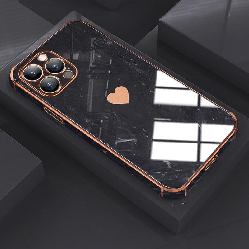 Luxury Shockproof Soft Case For iPhone 13 12 11 Pro Max XS XR X R 8 7 Plus iPhone12 12Pro iPhone11 Marble Texture Covers Luxury Love Phone Case Cute Side Small Heart Pattern Soft Shockproof Full Lens Case for iPhone
