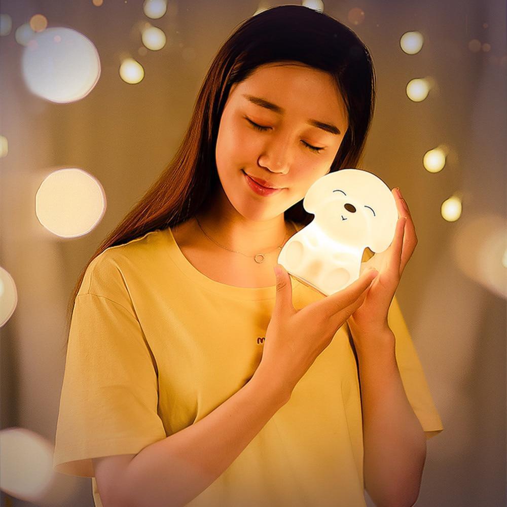 Dog LED Night Light Touch Sensor Remote Control Colors USB Rechargeable Silicone Puppy Lamp For Children Kids Baby Perfect Gift