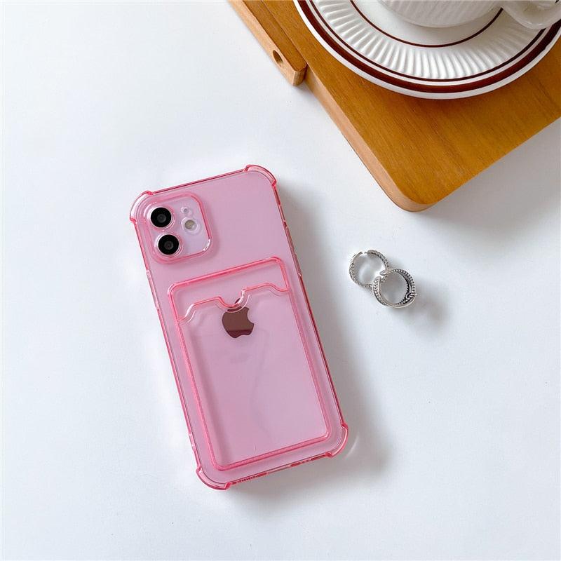 Transparent Wallet Case For iPhone 14 13 12 Pro Max Mini Shockproof Cover with Card Slots Pockets Slim Fit Thin Protective Soft Shock-Absorbing Lightweight Wallet Case